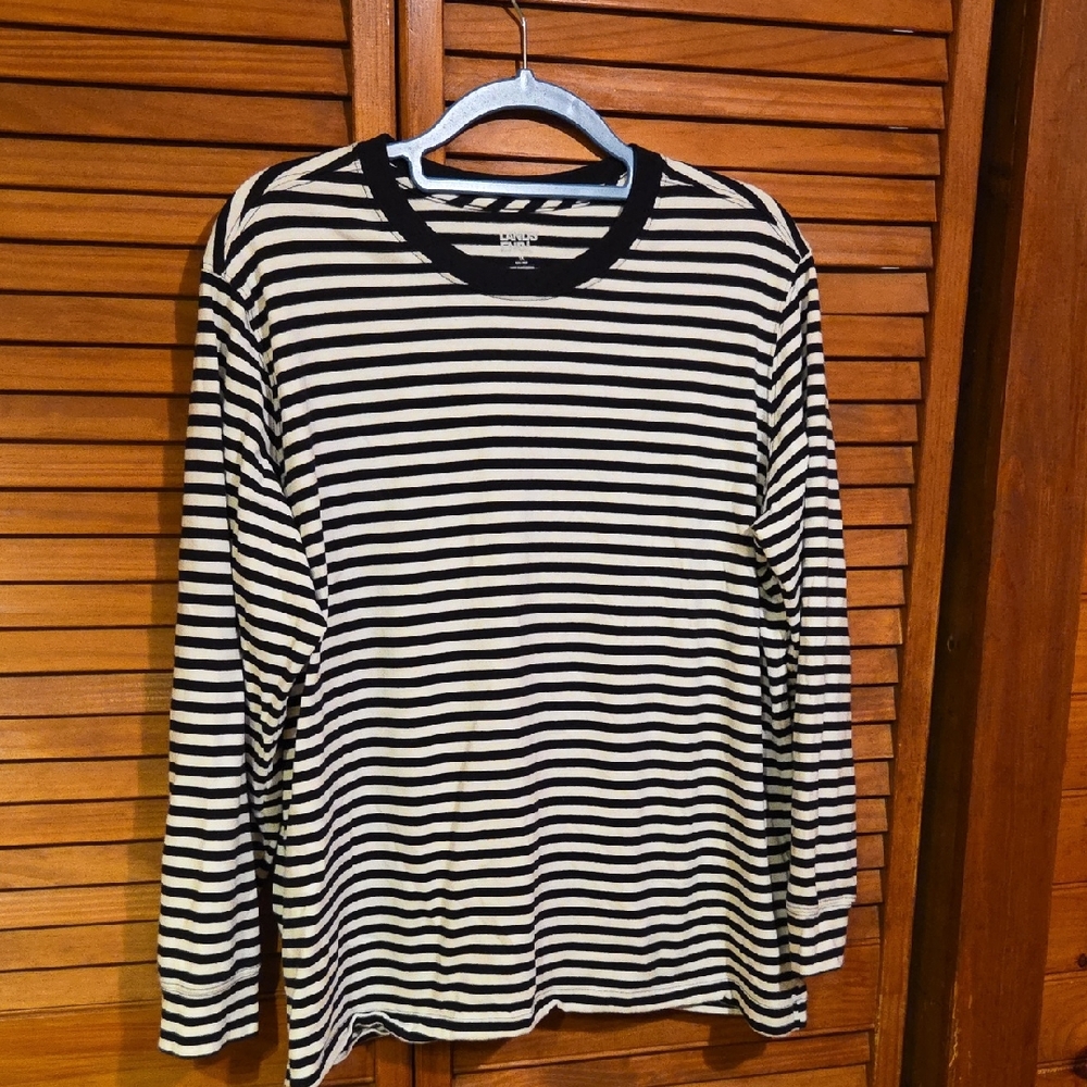 Lands' End Black and White Striped Long Sleeve Tee
